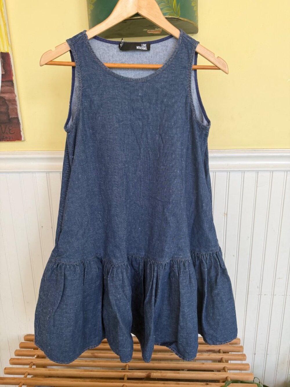 Love Moschino Womens Sleeveless Blue Denim Drop Waist Dress